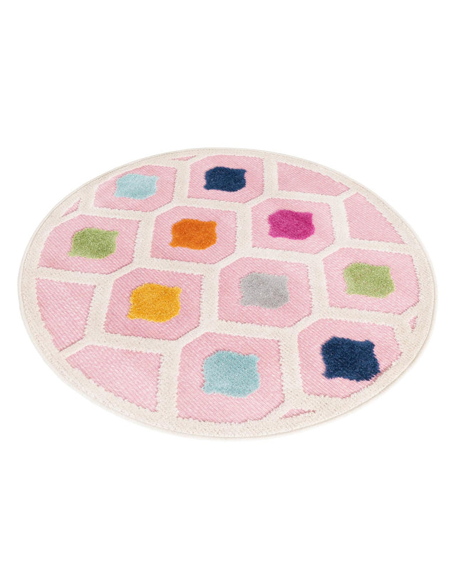 Pink 3' 3 x 3' 3 Aruba Outdoor Round Area Rug Weather Resistant for Patio, Deck, Terrace, Balcony, Porch for Sale at Rug Engine