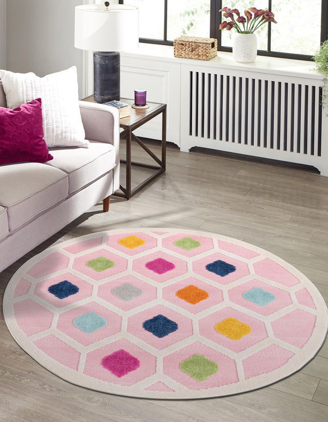 Pink 3' 3 x 3' 3 Aruba Outdoor Round Area Rug Weather Resistant for Patio, Deck, Terrace, Balcony, Porch for Sale at Rug Engine