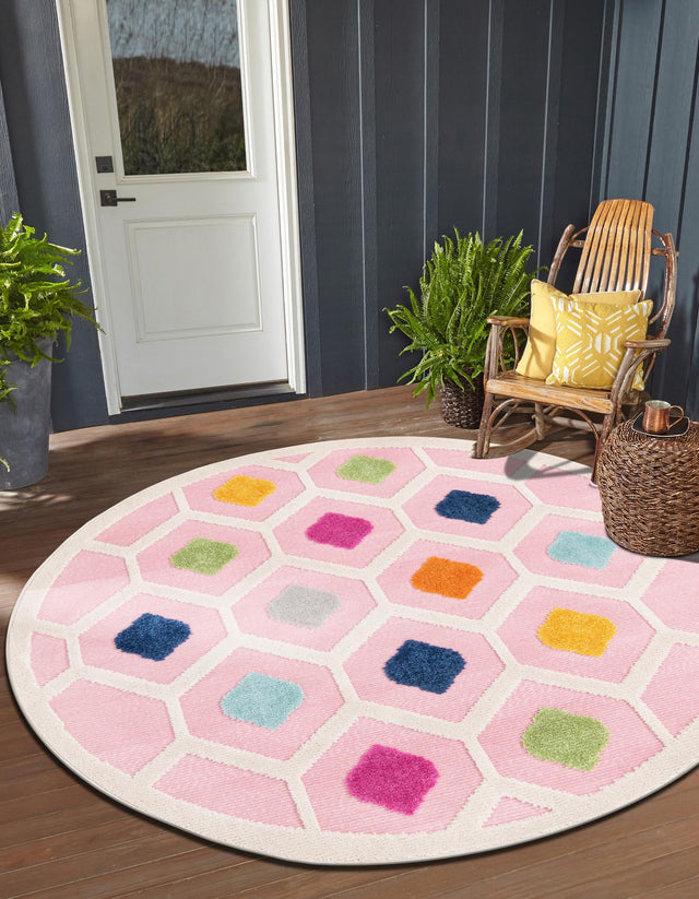 Pink 3' 3 x 3' 3 Aruba Outdoor Round Area Rug Weather Resistant for Patio, Deck, Terrace, Balcony, Porch for Sale at Rug Engine