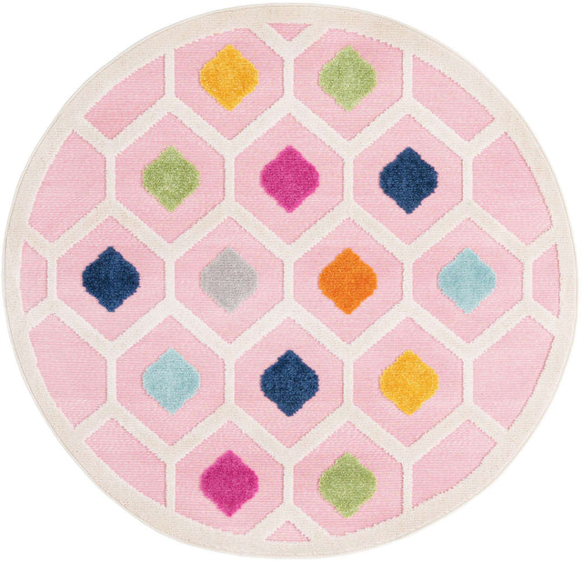 Pink 5' 3 x 5' 3 Aruba Outdoor Round Area Rug Weather Resistant for Patio, Deck, Terrace, Balcony, Porch for Sale at Rug Engine