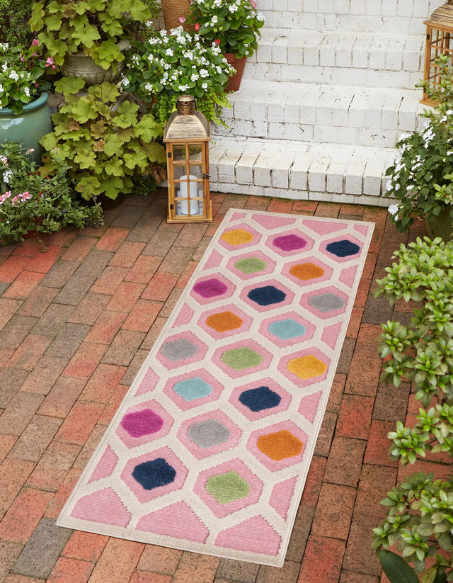 Pink 2' x 8' Aruba Outdoor Runner Area Rug Weather Resistant for Patio, Deck, Terrace, Balcony, Porch for Sale at Rug Engine