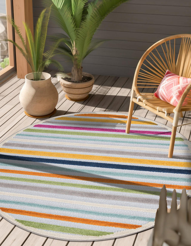 Gray 3' 3 x 3' 3 Aruba Outdoor Round Area Rug Weather Resistant for Patio, Deck, Terrace, Balcony, Porch for Sale at Rug Engine