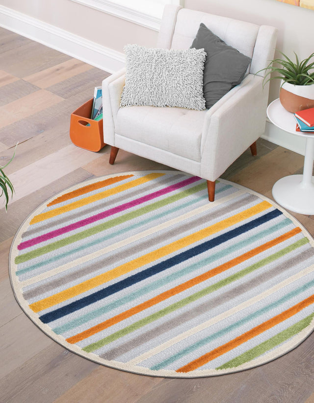 Gray 5' 3 x 5' 3 Aruba Outdoor Round Area Rug Weather Resistant for Patio, Deck, Terrace, Balcony, Porch for Sale at Rug Engine