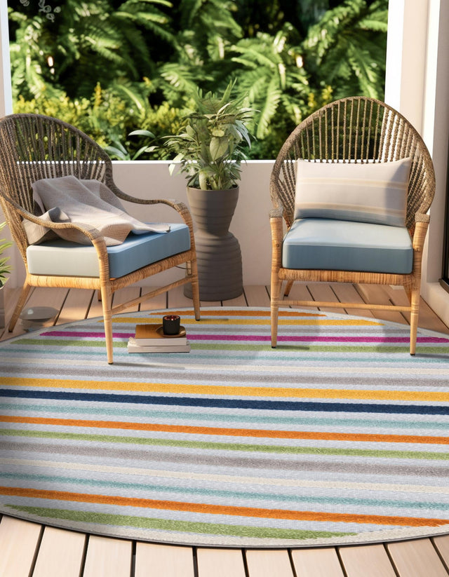 Gray 3' 3 x 3' 3 Aruba Outdoor Round Area Rug Weather Resistant for Patio, Deck, Terrace, Balcony, Porch for Sale at Rug Engine