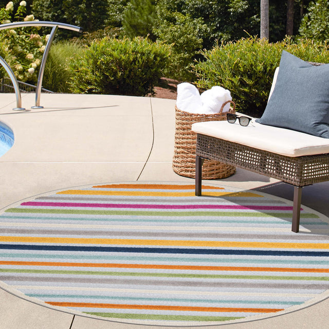 Gray 5' 3 x 5' 3 Aruba Outdoor Round Area Rug Weather Resistant for Patio, Deck, Terrace, Balcony, Porch for Sale at Rug Engine