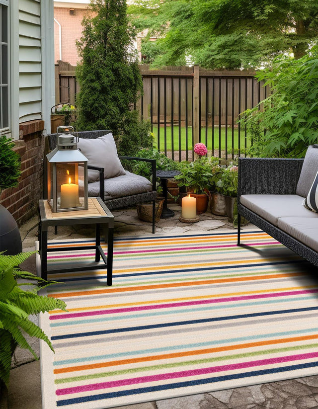 Beige 5' 3 x 5' 3 Aruba Outdoor Square Area Rug Weather Resistant for Patio, Deck, Terrace, Balcony, Porch for Sale at Rug Engine