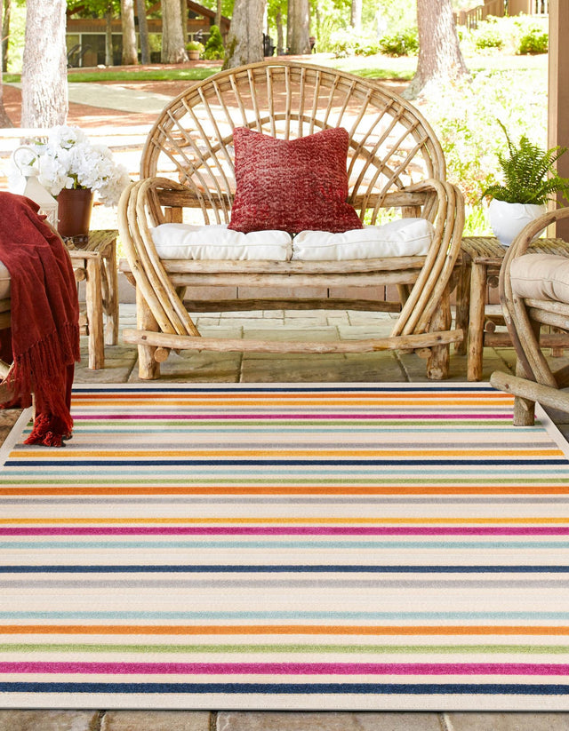 Beige 7' 10 x 7' 10 Aruba Outdoor Square Area Rug Weather Resistant for Patio, Deck, Terrace, Balcony, Porch for Sale at Rug Engine