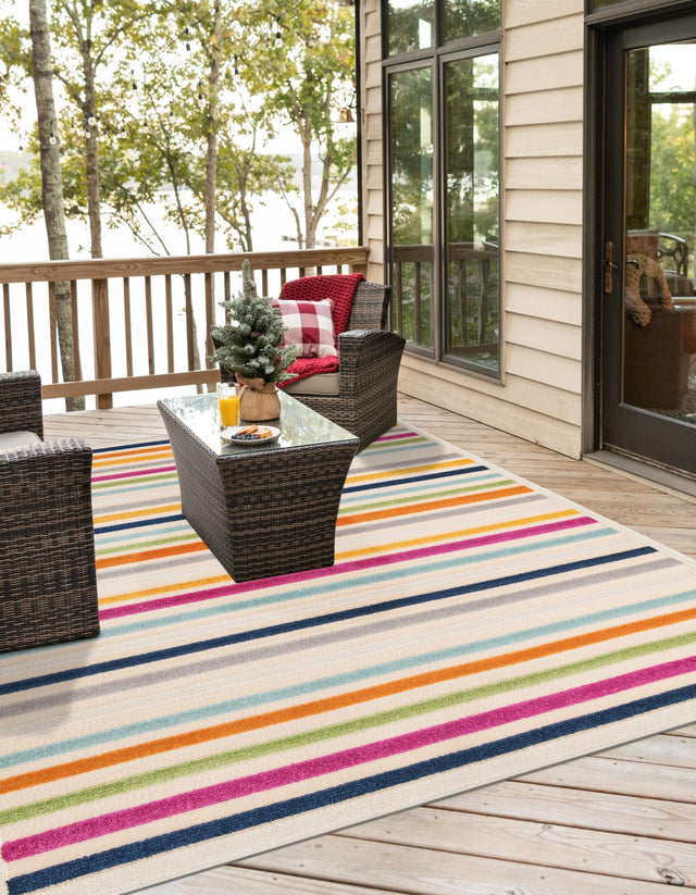 Beige 7' 10 x 7' 10 Aruba Outdoor Square Area Rug Weather Resistant for Patio, Deck, Terrace, Balcony, Porch for Sale at Rug Engine