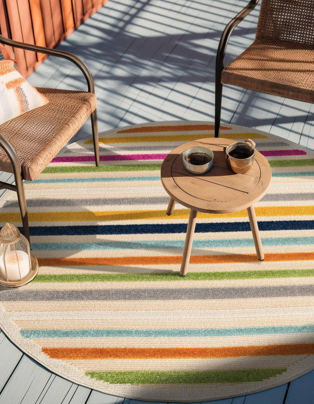 Beige 3' 3 x 3' 3 Aruba Outdoor Round Area Rug Weather Resistant for Patio, Deck, Terrace, Balcony, Porch for Sale at Rug Engine