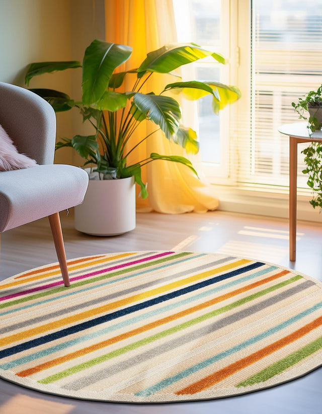 Beige 5' 3 x 5' 3 Aruba Outdoor Round Area Rug Weather Resistant for Patio, Deck, Terrace, Balcony, Porch for Sale at Rug Engine