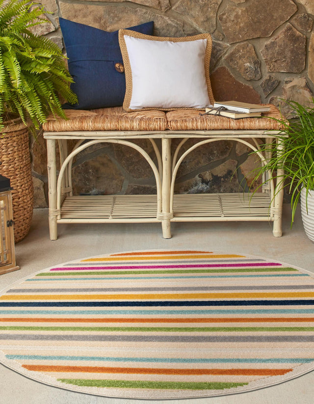 Beige 5' 3 x 5' 3 Aruba Outdoor Round Area Rug Weather Resistant for Patio, Deck, Terrace, Balcony, Porch for Sale at Rug Engine