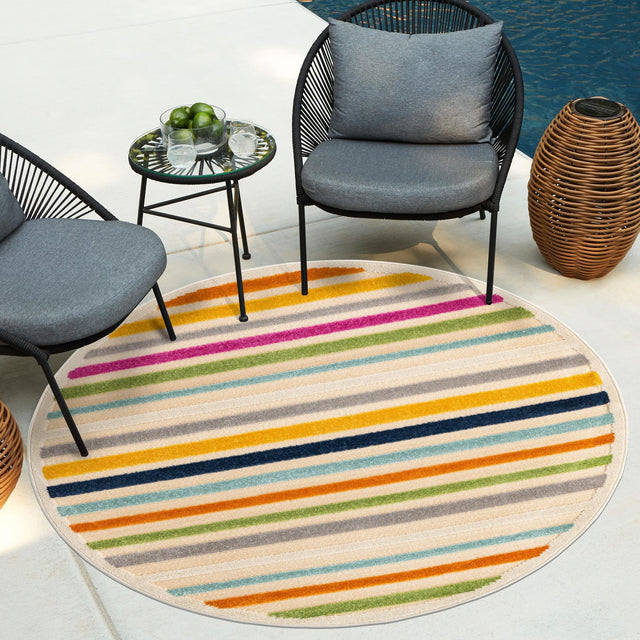 Beige 3' 3 x 3' 3 Aruba Outdoor Round Area Rug Weather Resistant for Patio, Deck, Terrace, Balcony, Porch for Sale at Rug Engine