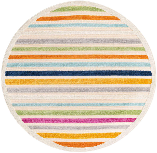 Beige 5' 3 x 5' 3 Aruba Outdoor Round Area Rug Weather Resistant for Patio, Deck, Terrace, Balcony, Porch for Sale at Rug Engine