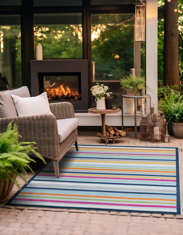 Blue 7' 10 x 7' 10 Aruba Outdoor Square Area Rug Weather Resistant for Patio, Deck, Terrace, Balcony, Porch for Sale at Rug Engine