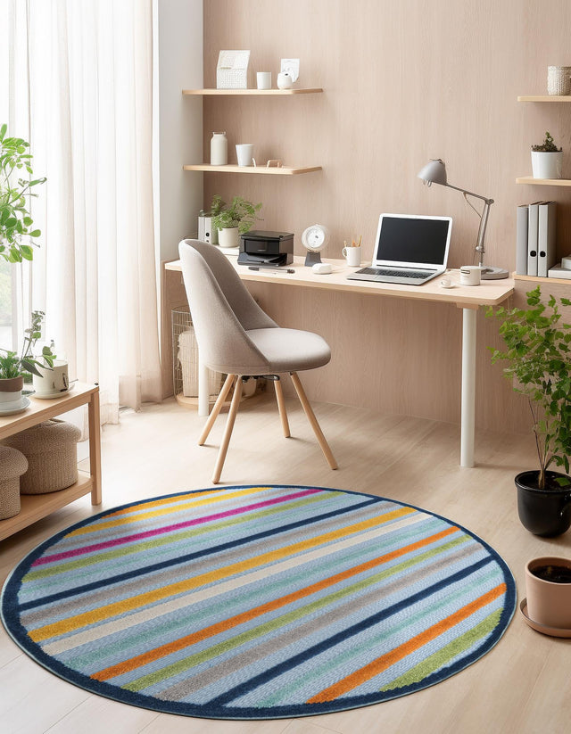 Blue 5' 3 x 5' 3 Aruba Outdoor Round Area Rug Weather Resistant for Patio, Deck, Terrace, Balcony, Porch for Sale at Rug Engine