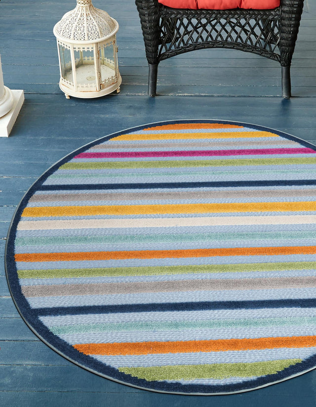 Blue 5' 3 x 5' 3 Aruba Outdoor Round Area Rug Weather Resistant for Patio, Deck, Terrace, Balcony, Porch for Sale at Rug Engine