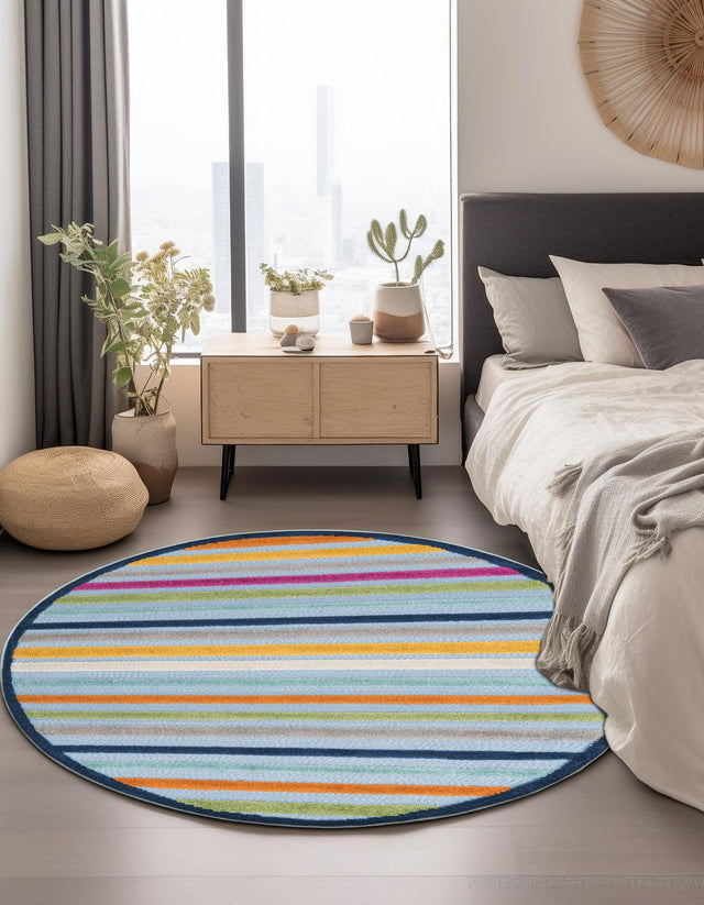 Blue 5' 3 x 5' 3 Aruba Outdoor Round Area Rug Weather Resistant for Patio, Deck, Terrace, Balcony, Porch for Sale at Rug Engine