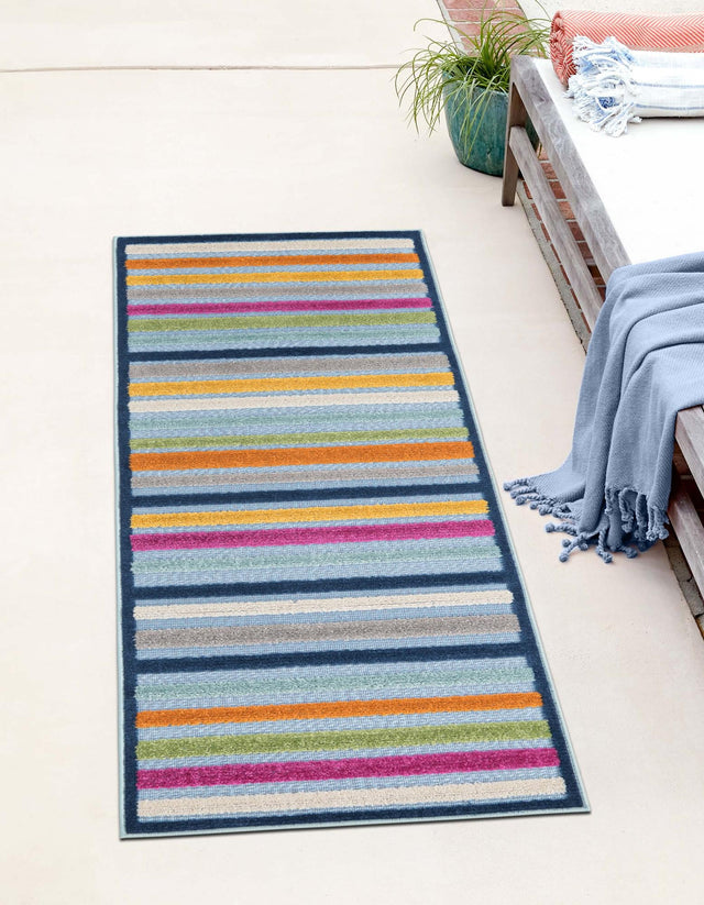 Blue 2' x 10' Aruba Outdoor Runner Area Rug Weather Resistant for Patio, Deck, Terrace, Balcony, Porch for Sale at Rug Engine