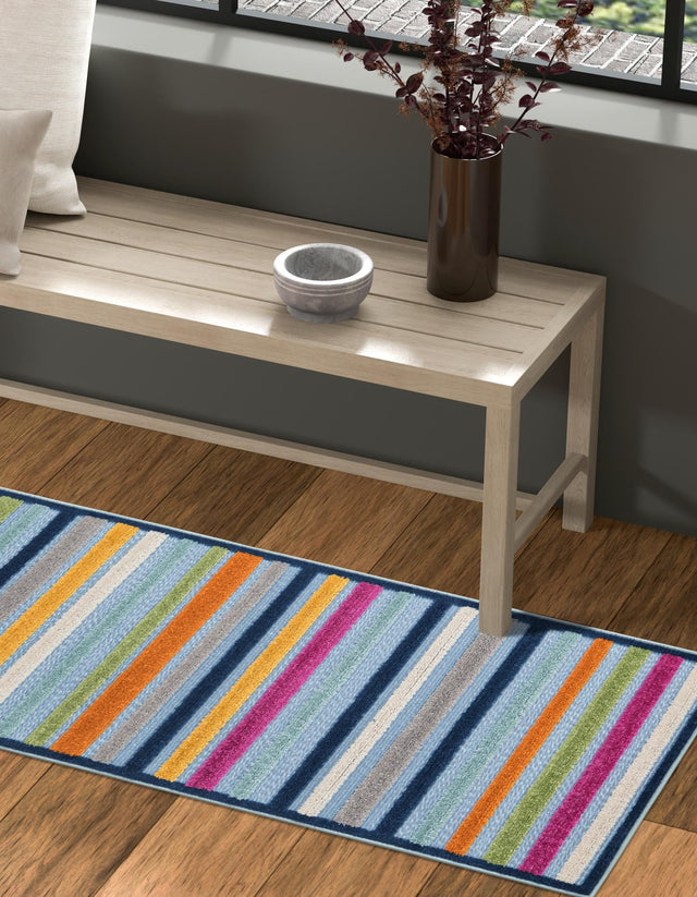 Blue 2' x 8' Aruba Outdoor Runner Area Rug Weather Resistant for Patio, Deck, Terrace, Balcony, Porch for Sale at Rug Engine