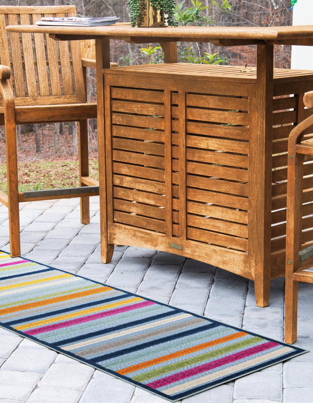 Blue 2' x 8' Aruba Outdoor Runner Area Rug Weather Resistant for Patio, Deck, Terrace, Balcony, Porch for Sale at Rug Engine