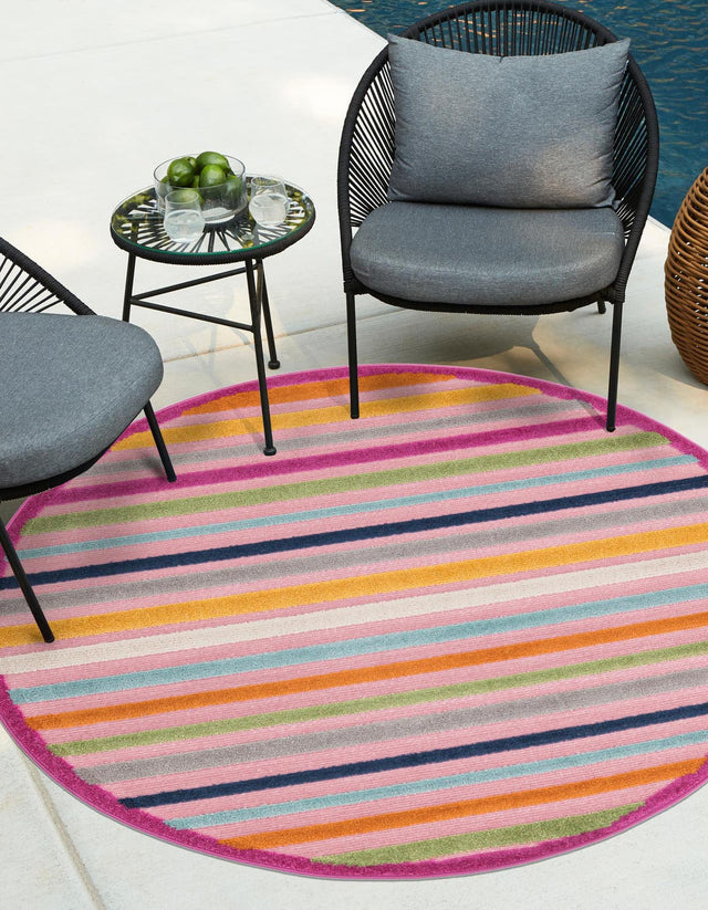 Pink 5' 3 x 5' 3 Aruba Outdoor Round Area Rug Weather Resistant for Patio, Deck, Terrace, Balcony, Porch for Sale at Rug Engine