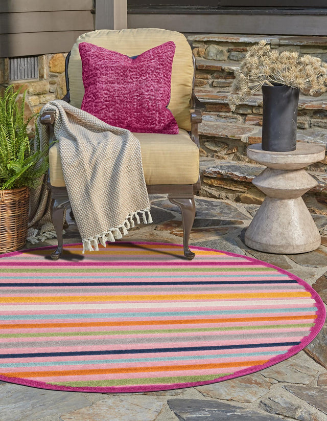 Pink 3' 3 x 3' 3 Aruba Outdoor Round Area Rug Weather Resistant for Patio, Deck, Terrace, Balcony, Porch for Sale at Rug Engine
