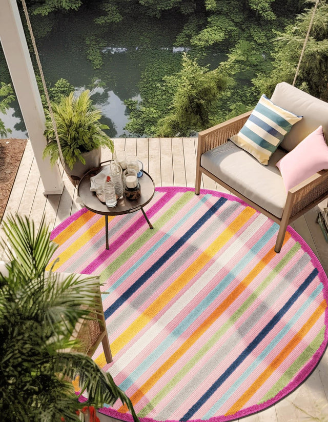 Pink 5' 3 x 5' 3 Aruba Outdoor Round Area Rug Weather Resistant for Patio, Deck, Terrace, Balcony, Porch for Sale at Rug Engine
