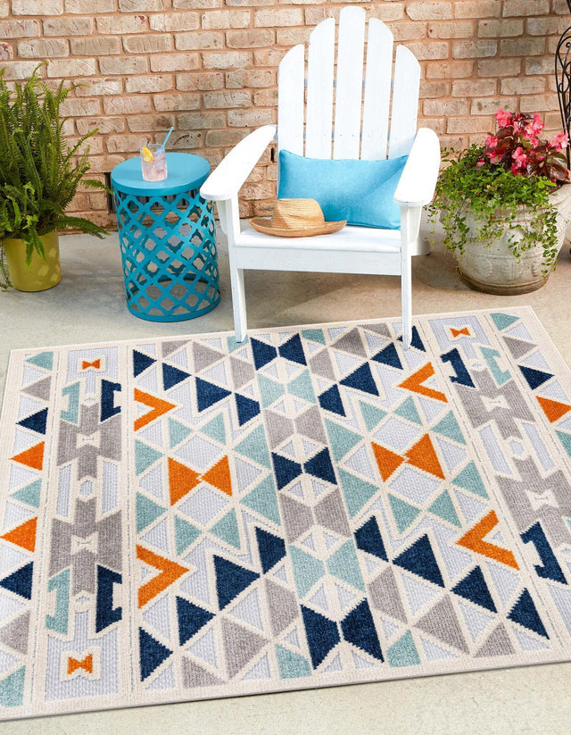 Gray 7' 10 x 7' 10 Aruba Outdoor Square Area Rug Weather Resistant for Patio, Deck, Terrace, Balcony, Porch for Sale at Rug Engine