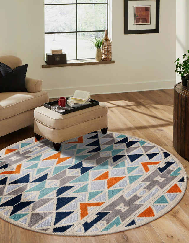 Gray 3' 3 x 3' 3 Aruba Outdoor Round Area Rug Weather Resistant for Patio, Deck, Terrace, Balcony, Porch for Sale at Rug Engine