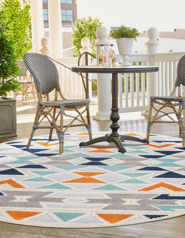 Gray 3' 3 x 3' 3 Aruba Outdoor Round Area Rug Weather Resistant for Patio, Deck, Terrace, Balcony, Porch for Sale at Rug Engine