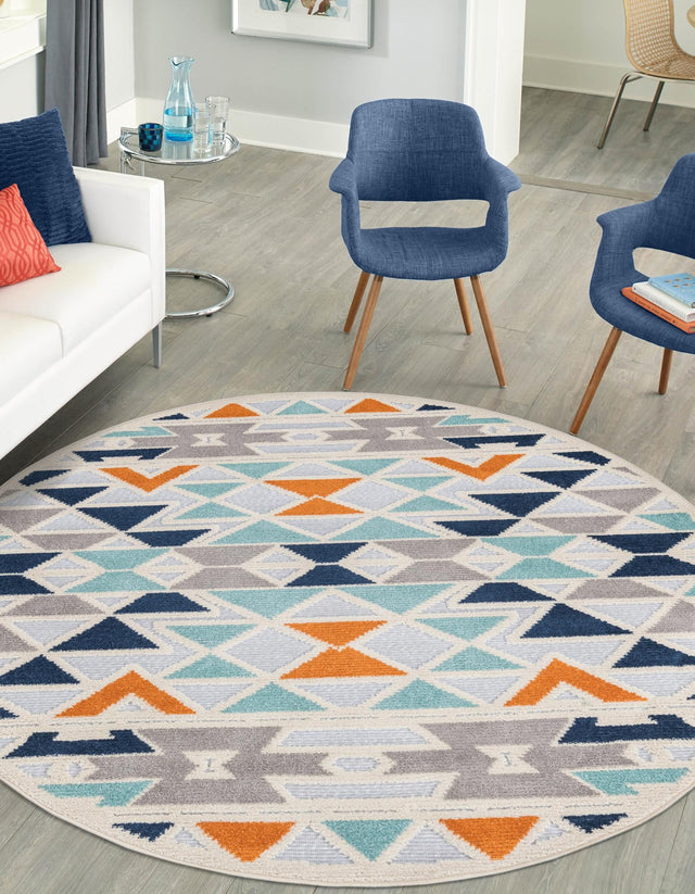 Gray 5' 3 x 5' 3 Aruba Outdoor Round Area Rug Weather Resistant for Patio, Deck, Terrace, Balcony, Porch for Sale at Rug Engine