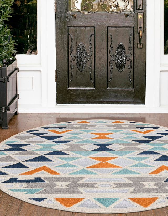 Gray 3' 3 x 3' 3 Aruba Outdoor Round Area Rug Weather Resistant for Patio, Deck, Terrace, Balcony, Porch for Sale at Rug Engine