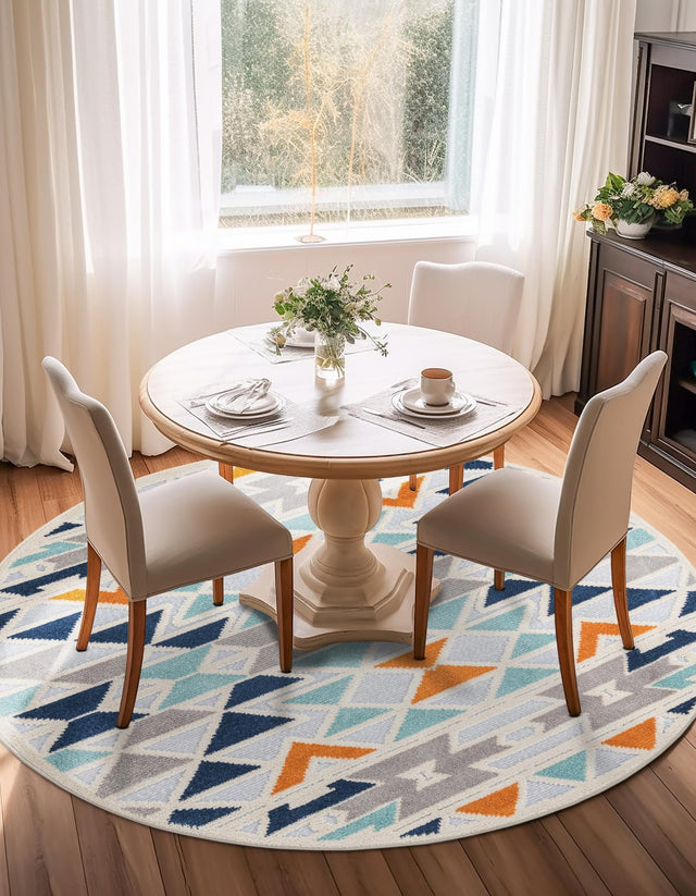 Gray 3' 3 x 3' 3 Aruba Outdoor Round Area Rug Weather Resistant for Patio, Deck, Terrace, Balcony, Porch for Sale at Rug Engine