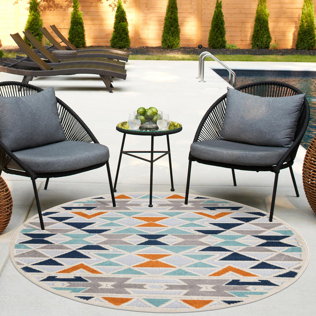Gray 5' 3 x 5' 3 Aruba Outdoor Round Area Rug Weather Resistant for Patio, Deck, Terrace, Balcony, Porch for Sale at Rug Engine