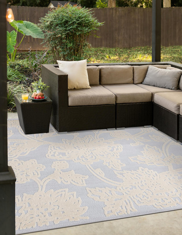 Gray 7' 10 x 7' 10 Aruba Outdoor Square Area Rug Weather Resistant for Patio, Deck, Terrace, Balcony, Porch for Sale at Rug Engine