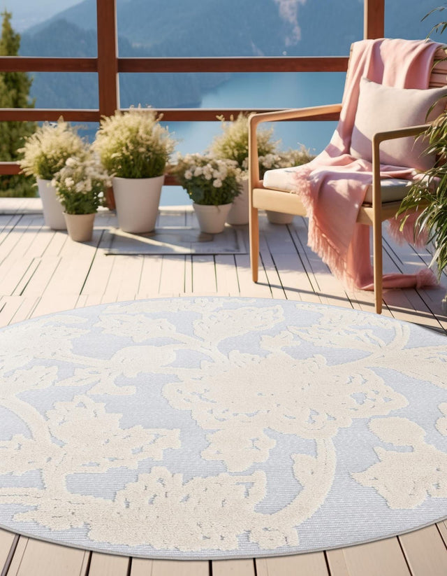 Gray 5' 3 x 5' 3 Aruba Outdoor Round Area Rug Weather Resistant for Patio, Deck, Terrace, Balcony, Porch for Sale at Rug Engine