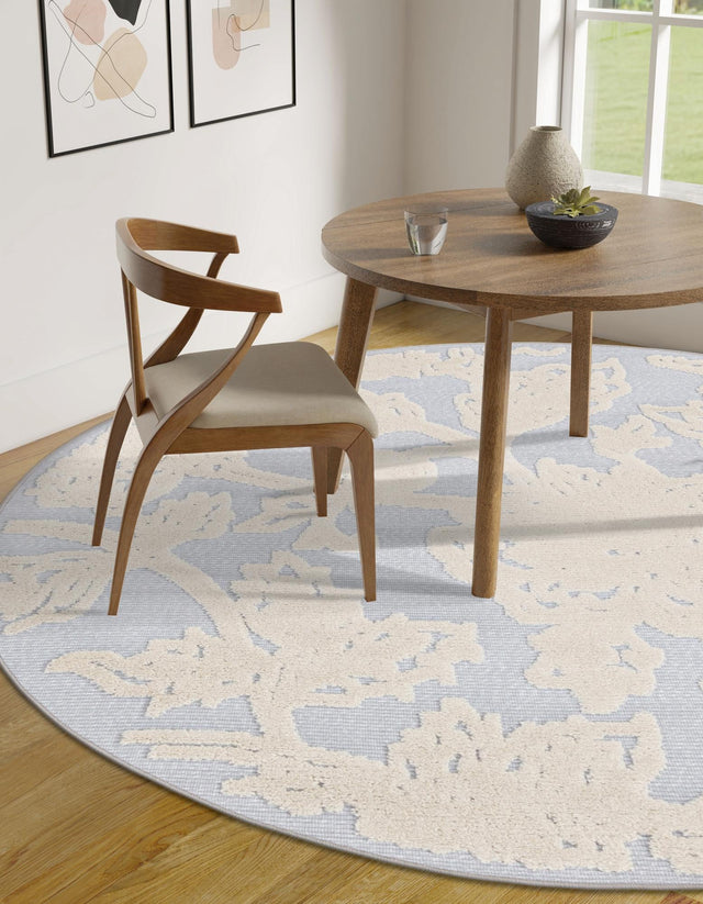 Gray 5' 3 x 5' 3 Aruba Outdoor Round Area Rug Weather Resistant for Patio, Deck, Terrace, Balcony, Porch for Sale at Rug Engine