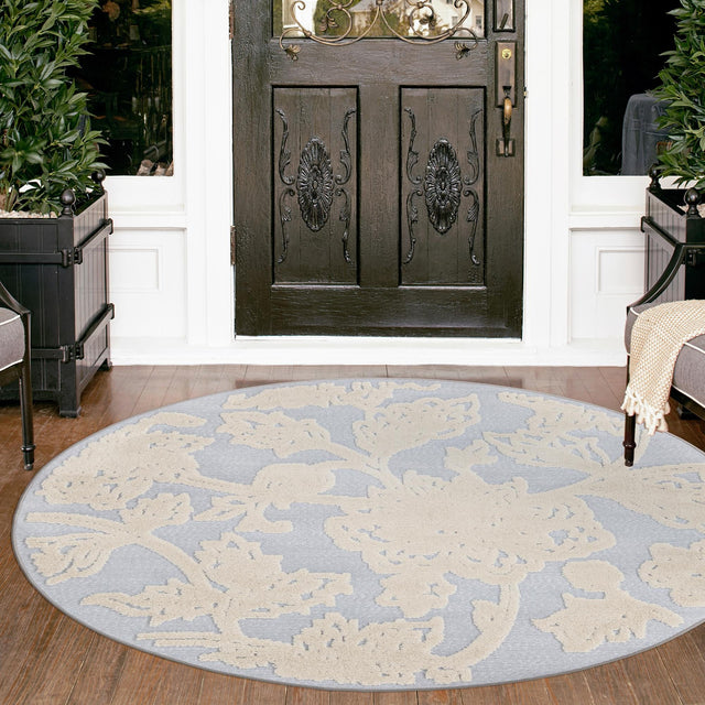 Gray 3' 3 x 3' 3 Aruba Outdoor Round Area Rug Weather Resistant for Patio, Deck, Terrace, Balcony, Porch for Sale at Rug Engine