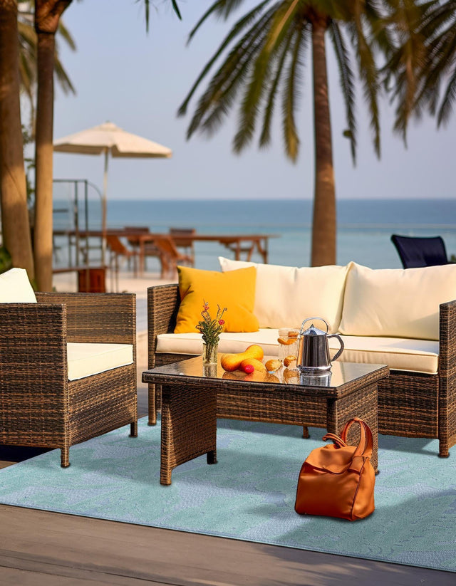 Navy Blue 7' 10 x 10' Aruba Outdoor Rectangle Area Rug Weather Resistant for Patio, Deck, Terrace, Balcony, Porch for Sale at Rug Engine