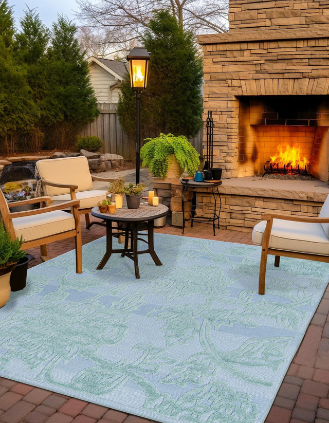 Navy Blue 7' 10 x 7' 10 Aruba Outdoor Square Area Rug Weather Resistant for Patio, Deck, Terrace, Balcony, Porch for Sale at Rug Engine