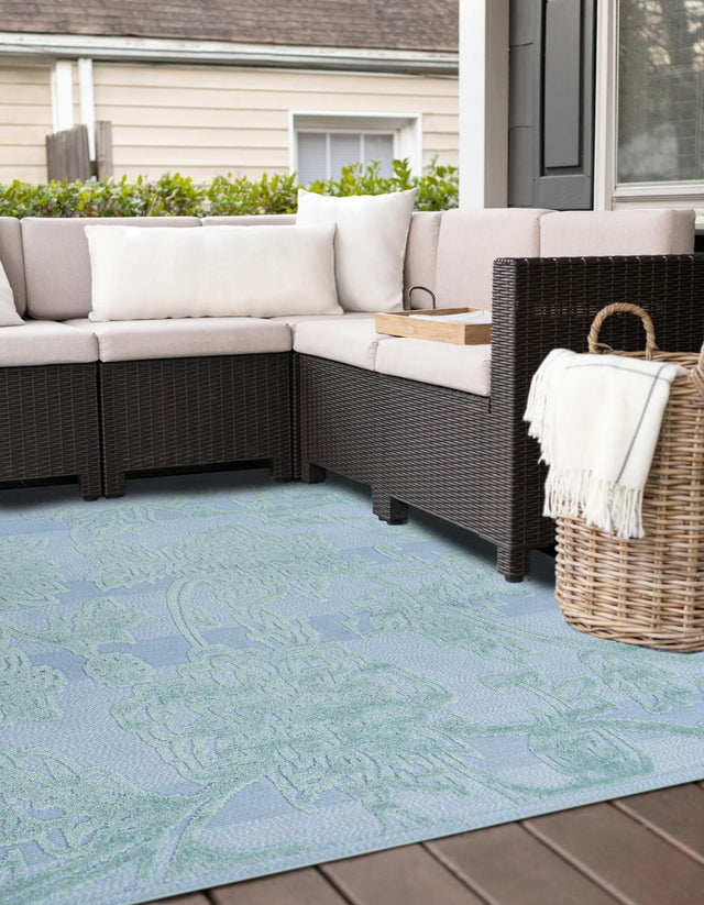 Navy Blue 7' 10 x 7' 10 Aruba Outdoor Square Area Rug Weather Resistant for Patio, Deck, Terrace, Balcony, Porch for Sale at Rug Engine
