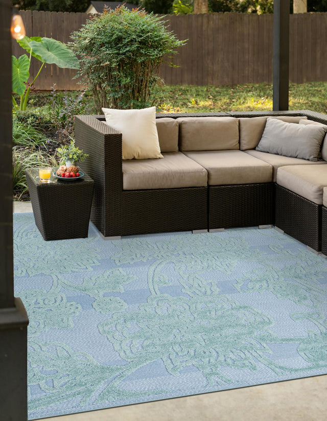 Navy Blue 7' 10 x 7' 10 Aruba Outdoor Square Area Rug Weather Resistant for Patio, Deck, Terrace, Balcony, Porch for Sale at Rug Engine