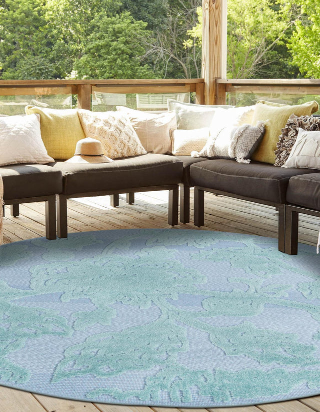 Navy Blue 5' 3 x 5' 3 Aruba Outdoor Round Area Rug Weather Resistant for Patio, Deck, Terrace, Balcony, Porch for Sale at Rug Engine