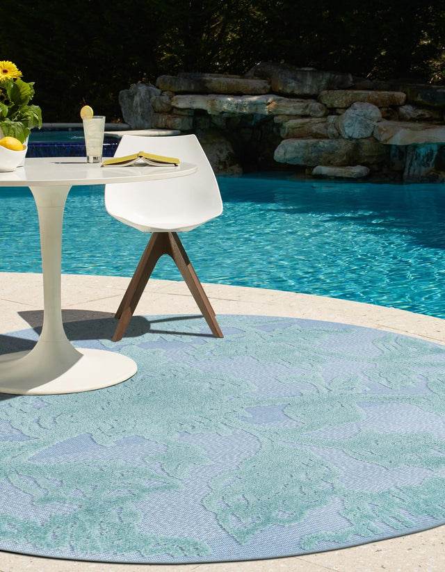 Navy Blue 5' 3 x 5' 3 Aruba Outdoor Round Area Rug Weather Resistant for Patio, Deck, Terrace, Balcony, Porch for Sale at Rug Engine