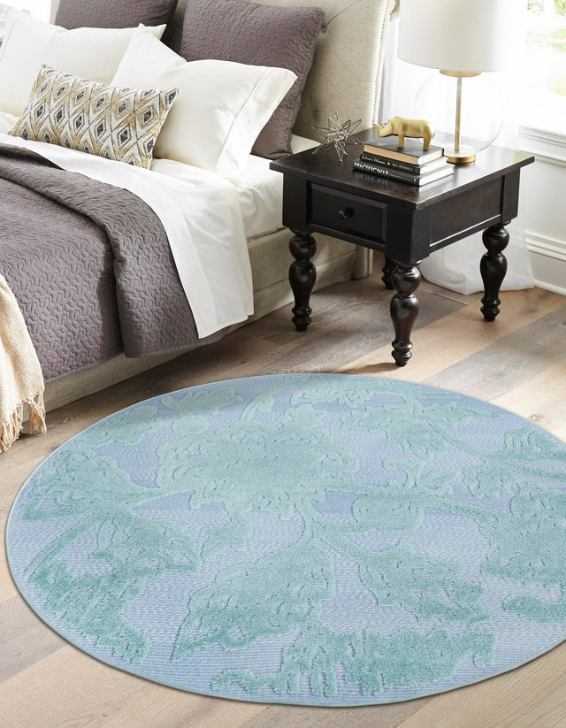 Navy Blue 5' 3 x 5' 3 Aruba Outdoor Round Area Rug Weather Resistant for Patio, Deck, Terrace, Balcony, Porch for Sale at Rug Engine