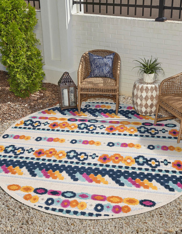 Gray 5' 3 x 5' 3 Aruba Outdoor Round Area Rug Weather Resistant for Patio, Deck, Terrace, Balcony, Porch for Sale at Rug Engine