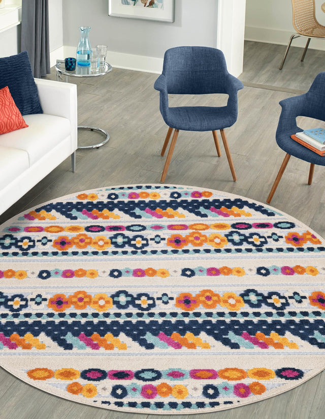 Gray 3' 3 x 3' 3 Aruba Outdoor Round Area Rug Weather Resistant for Patio, Deck, Terrace, Balcony, Porch for Sale at Rug Engine