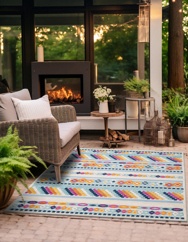 Blue 5' 3 x 5' 3 Aruba Outdoor Square Area Rug Weather Resistant for Patio, Deck, Terrace, Balcony, Porch for Sale at Rug Engine