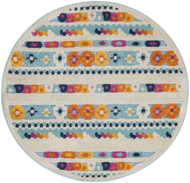 Blue 3' 3 x 3' 3 Aruba Outdoor Round Area Rug Weather Resistant for Patio, Deck, Terrace, Balcony, Porch for Sale at Rug Engine