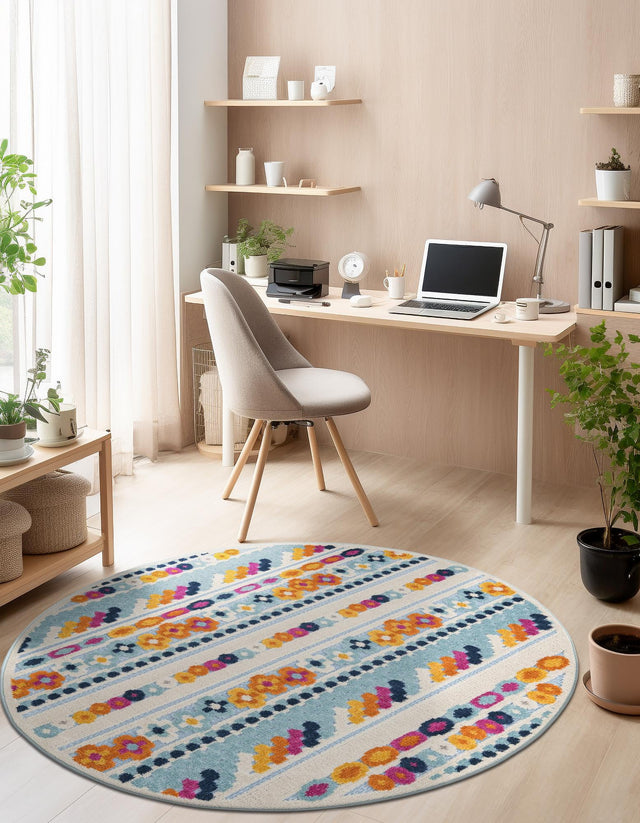 Blue 3' 3 x 3' 3 Aruba Outdoor Round Area Rug Weather Resistant for Patio, Deck, Terrace, Balcony, Porch for Sale at Rug Engine